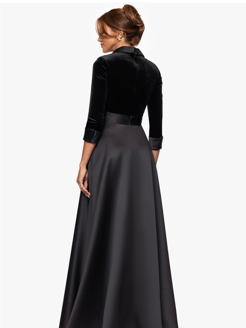 XSCAPE Black Velvet & Satin Wrap Waist Dress - Picture 8 of 8